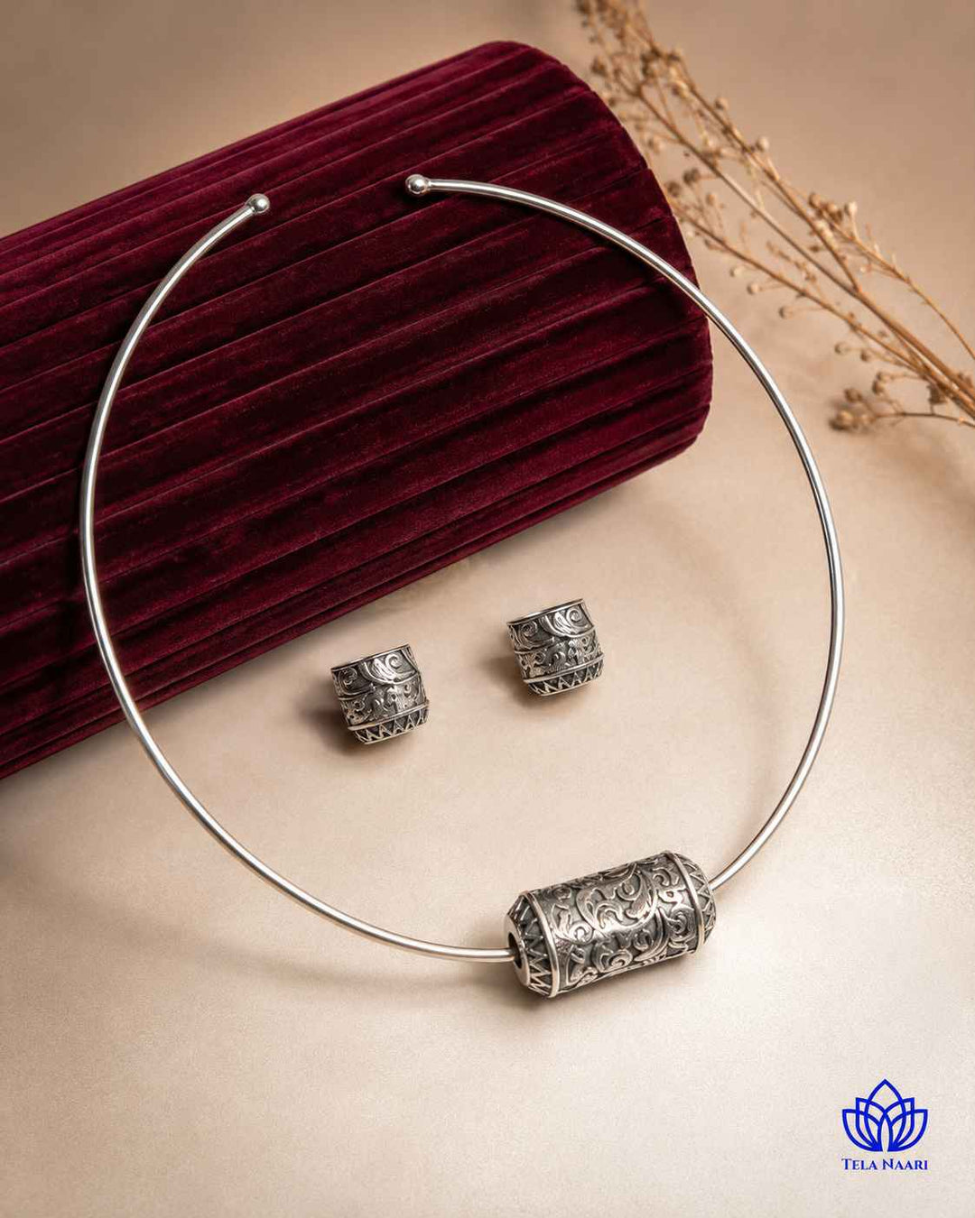 Bhoomi Silver Plated Open Choker Necklace Set