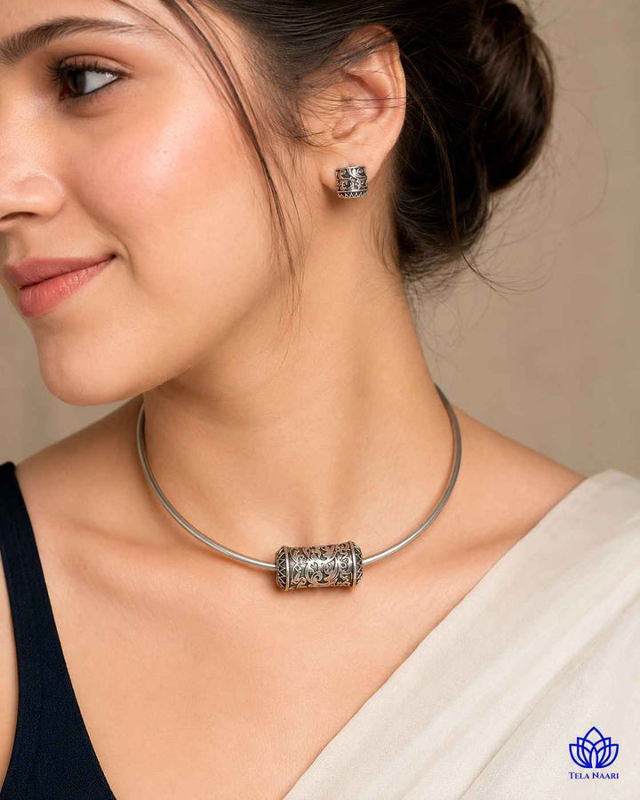 Bhoomi Silver Plated Open Choker Necklace Set