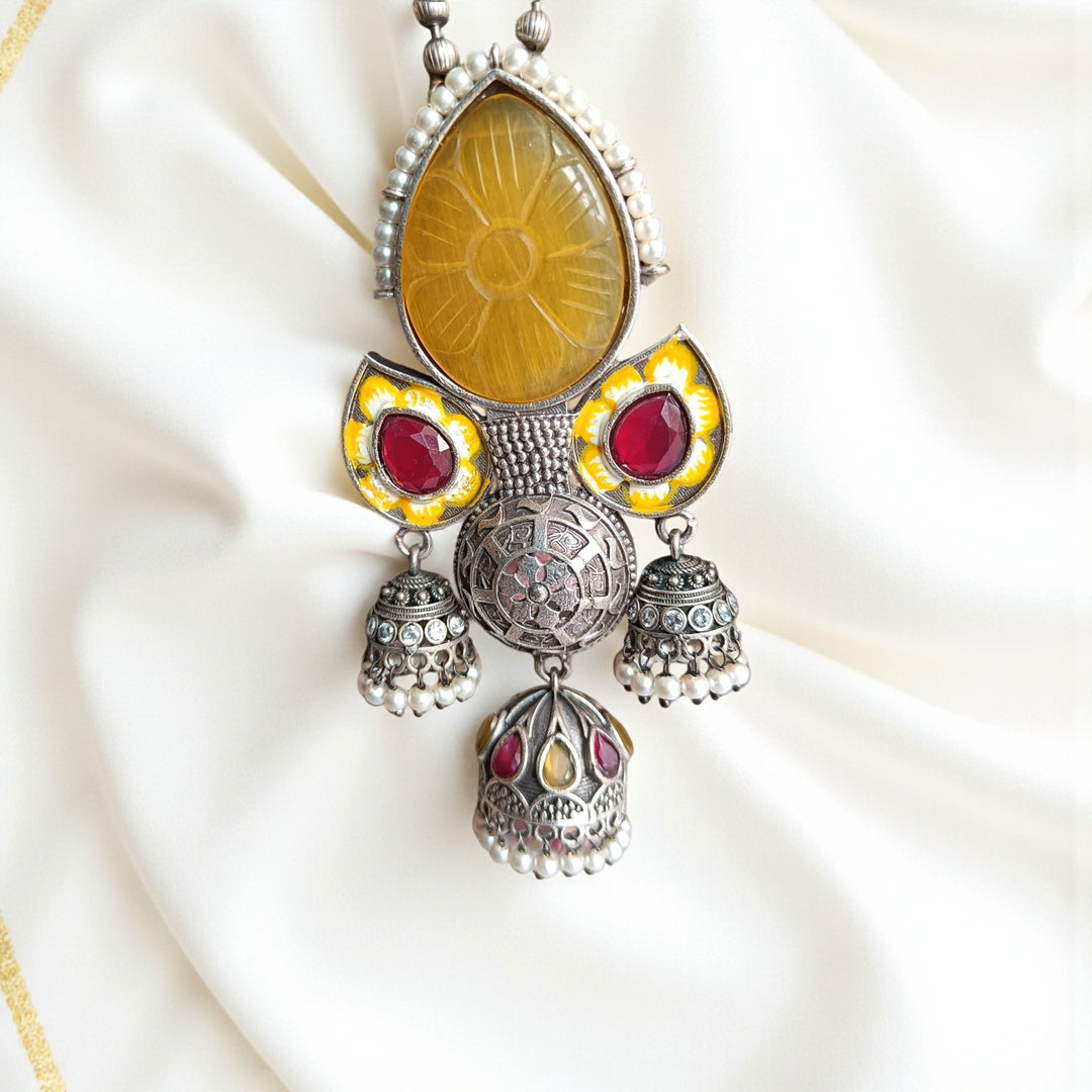 Timeless Avanshika Yellow Red Silver-Plated Necklace Set