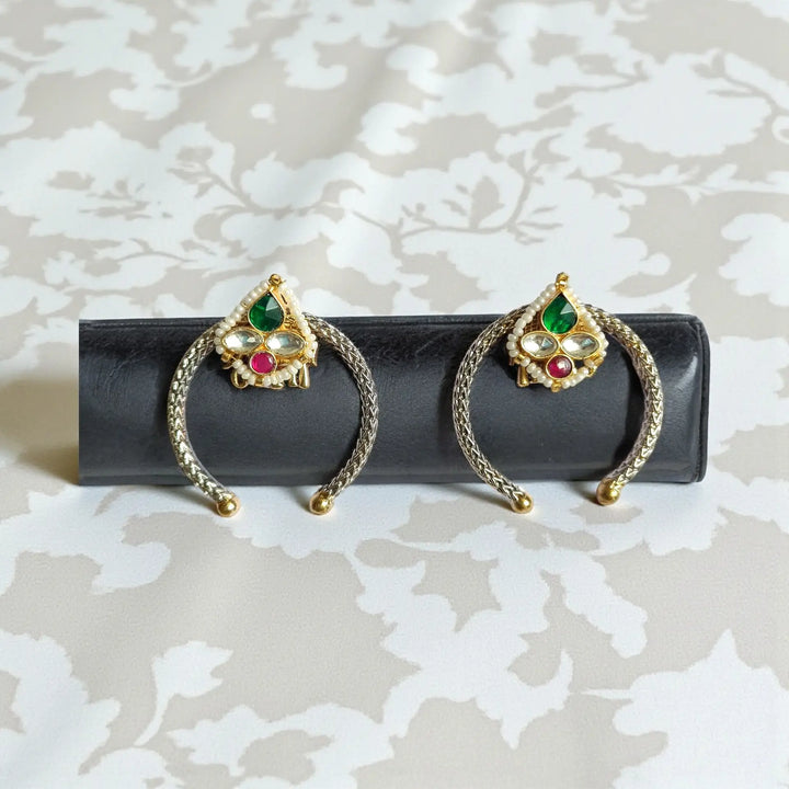 Abarna Dual Tone Pachi Kundan Fusion Silver Plated Stud Earrings