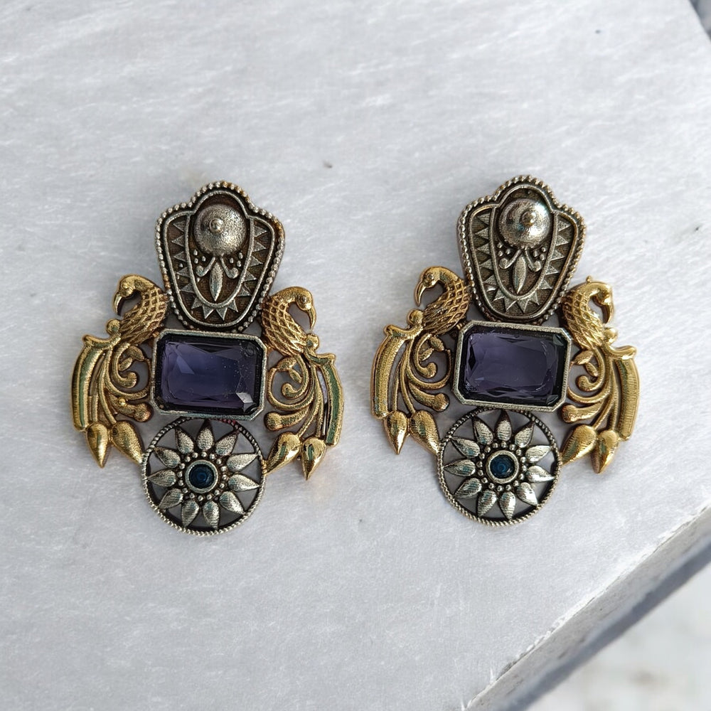 Silver Oxidised Dual Tone Earrings Nilofer - TelaNaari