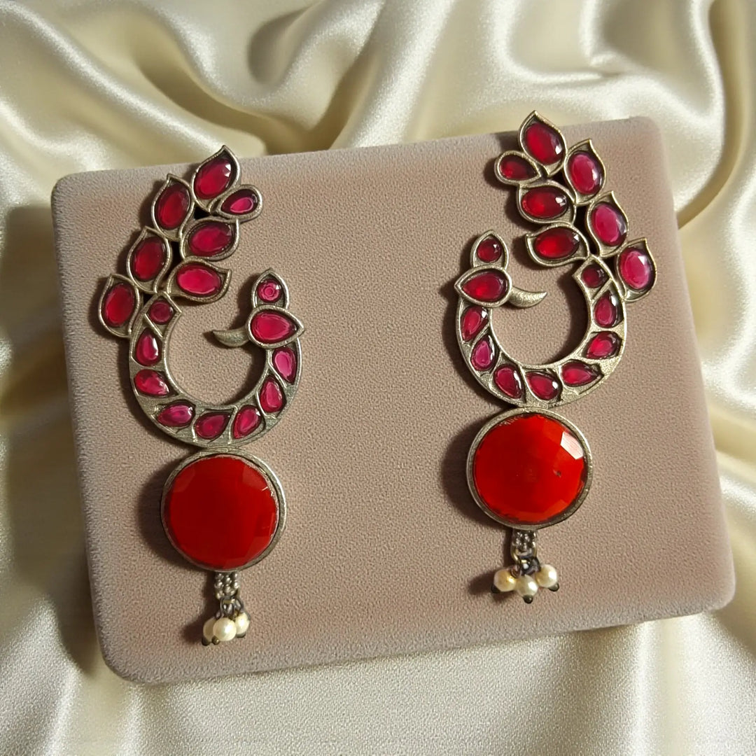 Elegant Indrayani Peacock Silver-Plated Earrings