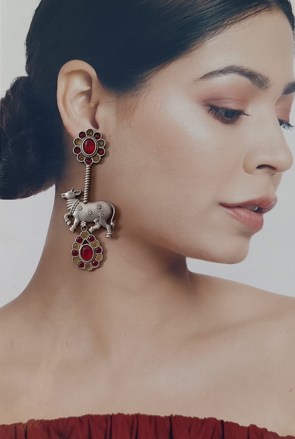 Classic Indumauli Nandi Silver Plated Earrings - TelaNaari