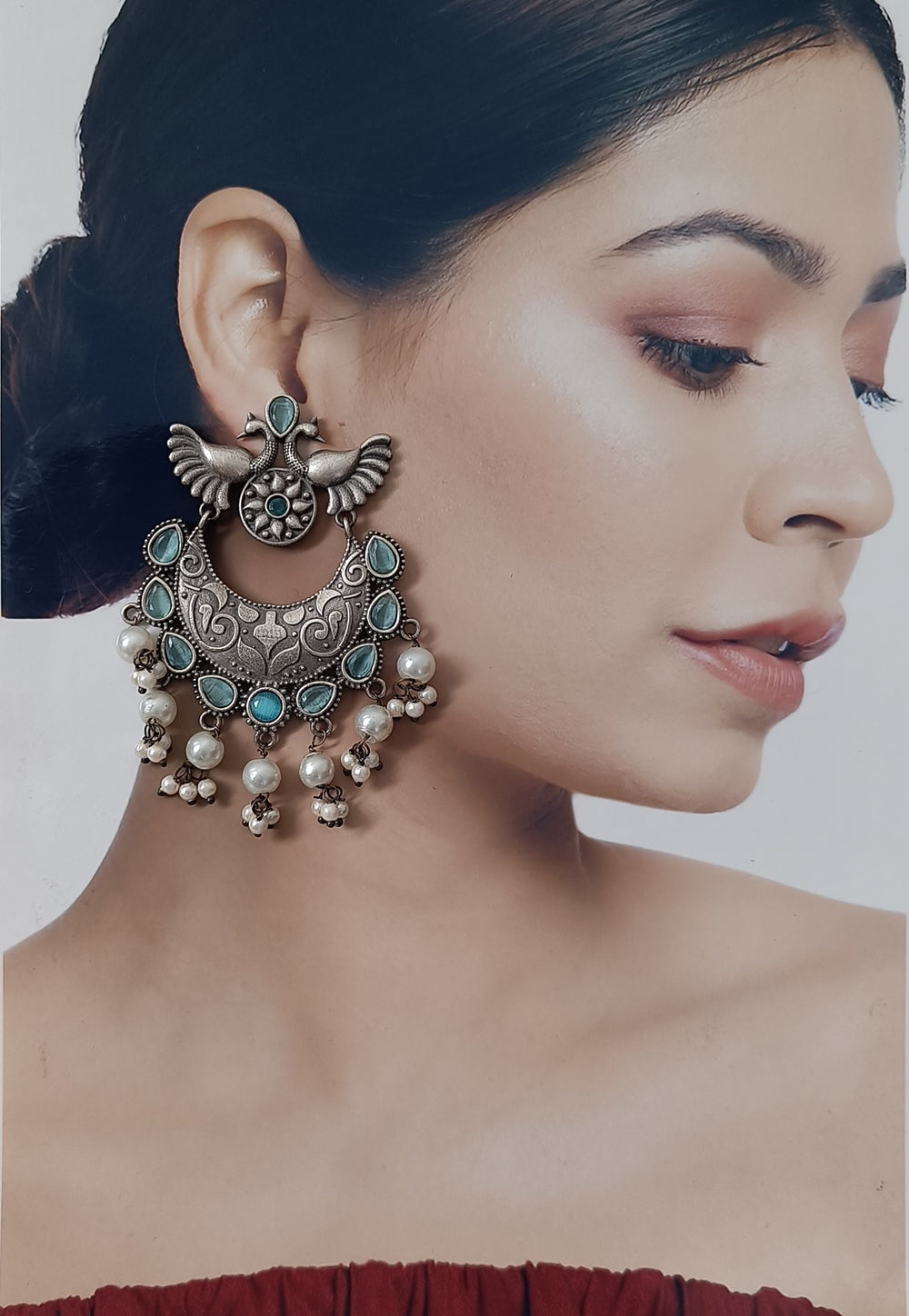 Elegant Inakshi Silver Plated Earrings - TelaNaari
