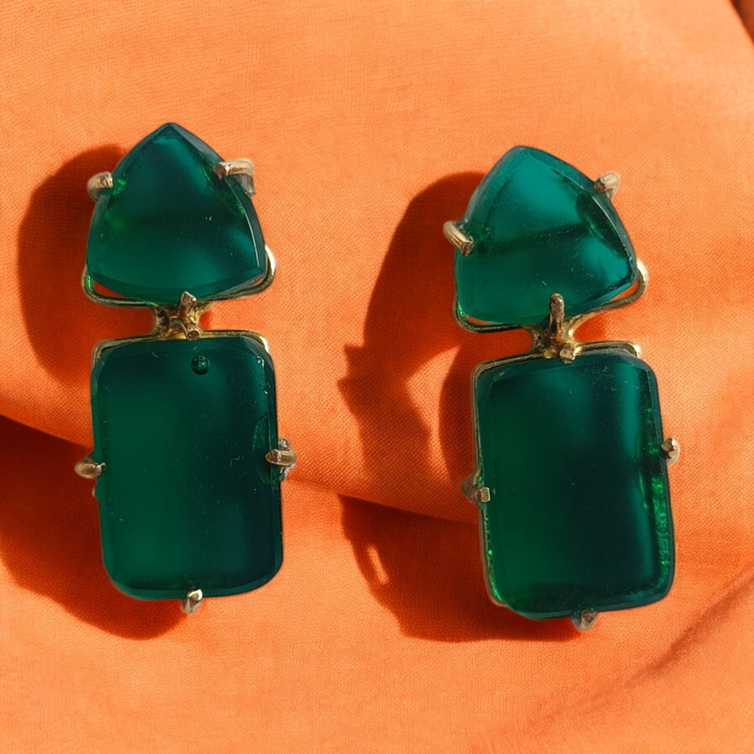 Giji Gold-Plated Green Stone Stud Earrings - Main Image