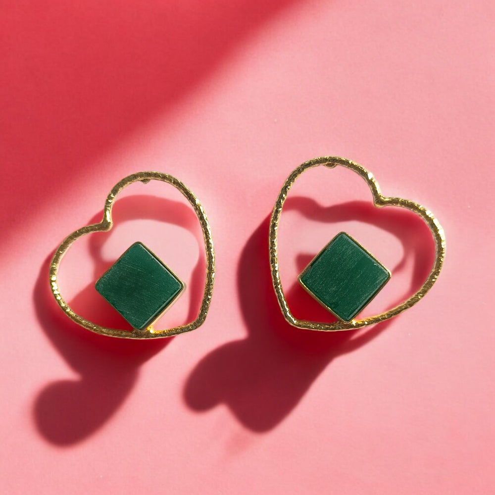 Telanaari Vikin Gold-Plated Heart Dangle Earrings - TelaNaari