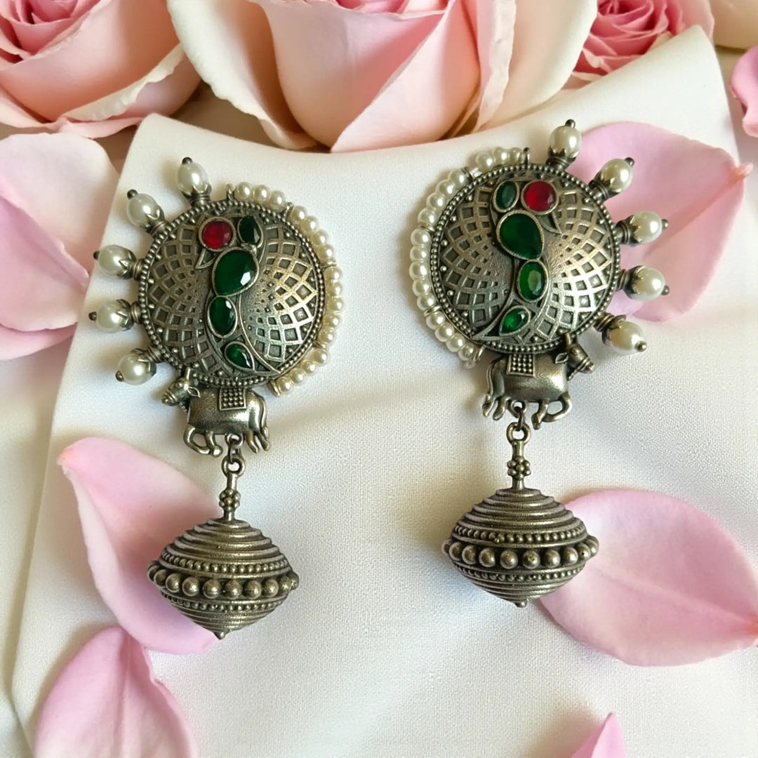 Silver Oxidised Timeless Jumka Earrings Anvita