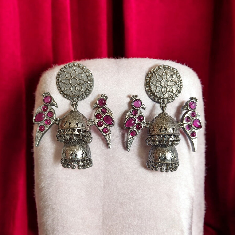 Telanaari Timeless Alpira Silver Plateda Jhumki Earrings - TelaNaari
