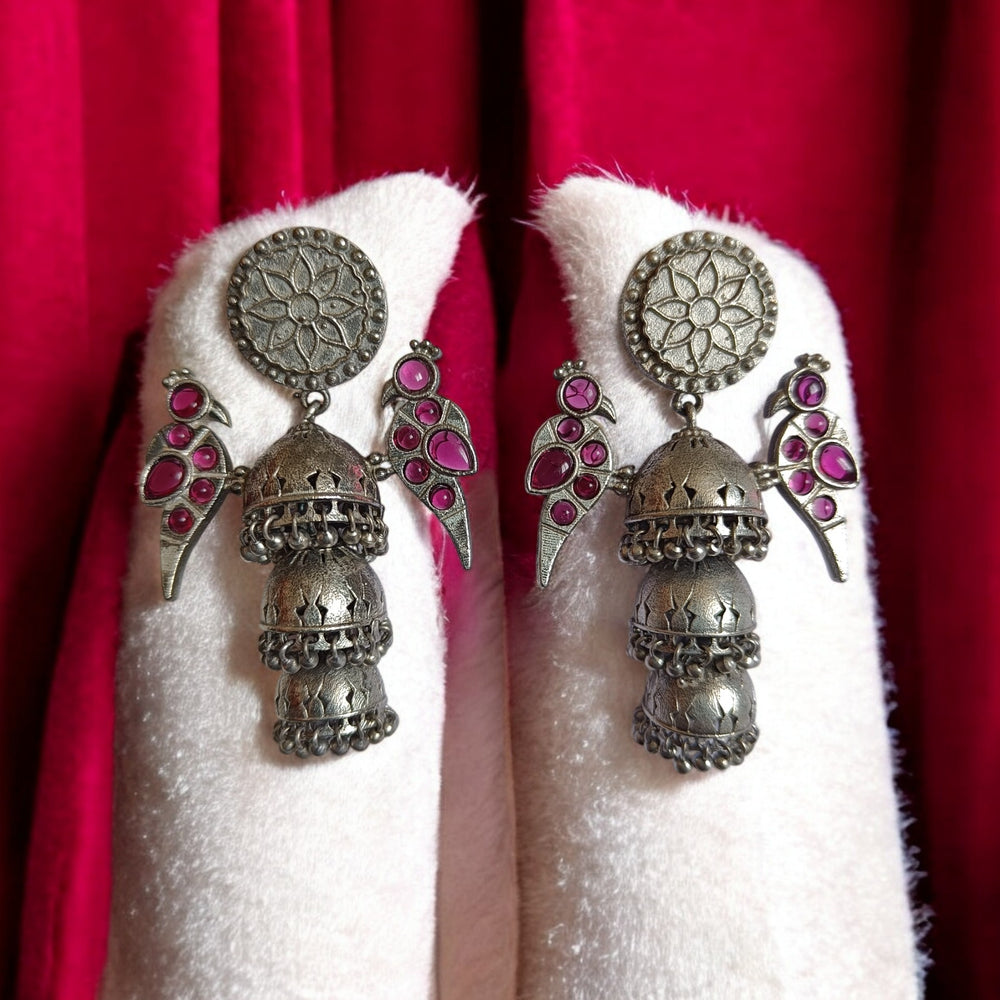 Telanaari Timeless Alpira Silver Plateda Jhumki Earrings - TelaNaari