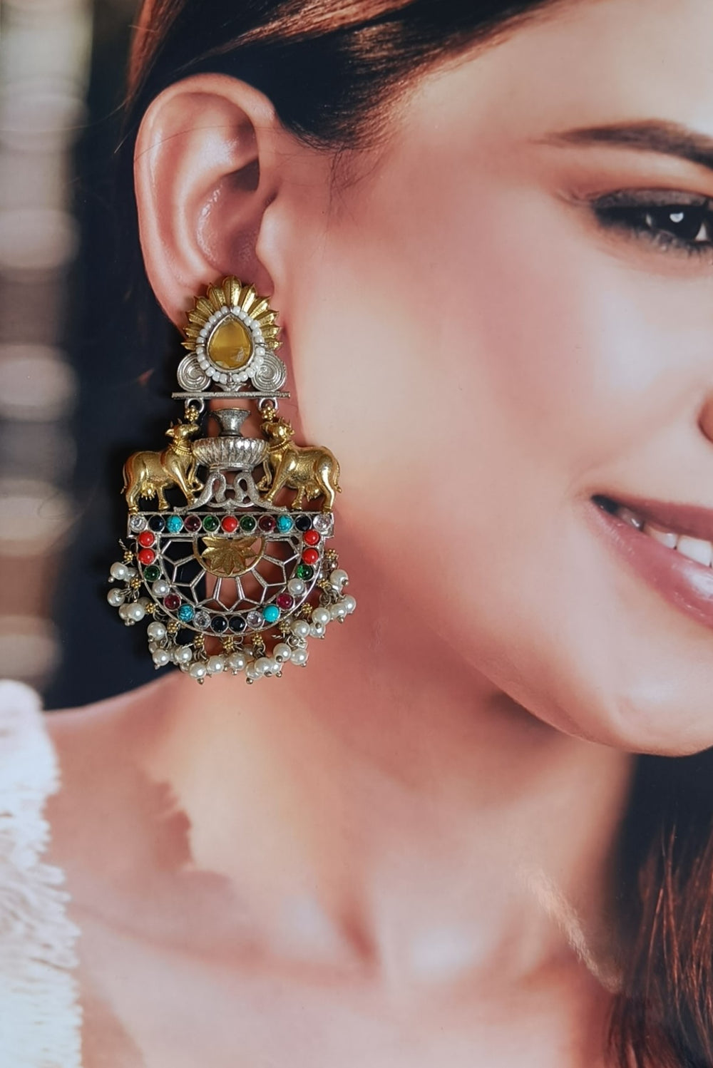 Telanaari Timeless Birwa Dual Tone Silver Plated Pearl Earrings - TelaNaari