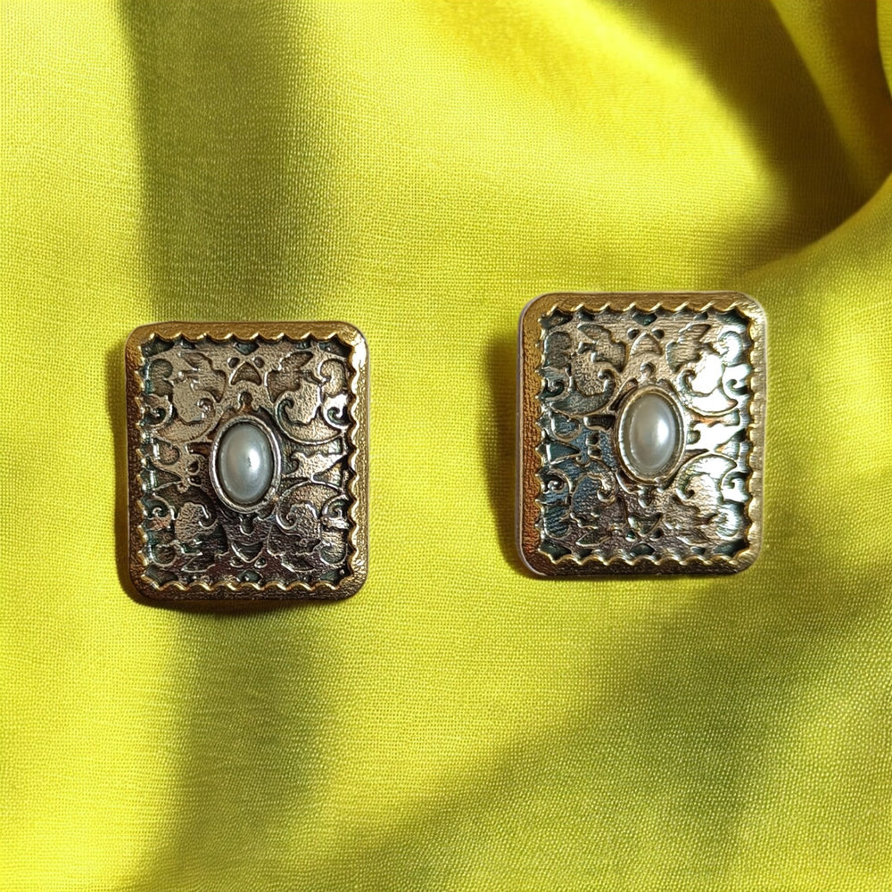 Telanaari Timeless Nimrat Dual Tone Silver-Plated Stud Earrings - TelaNaari