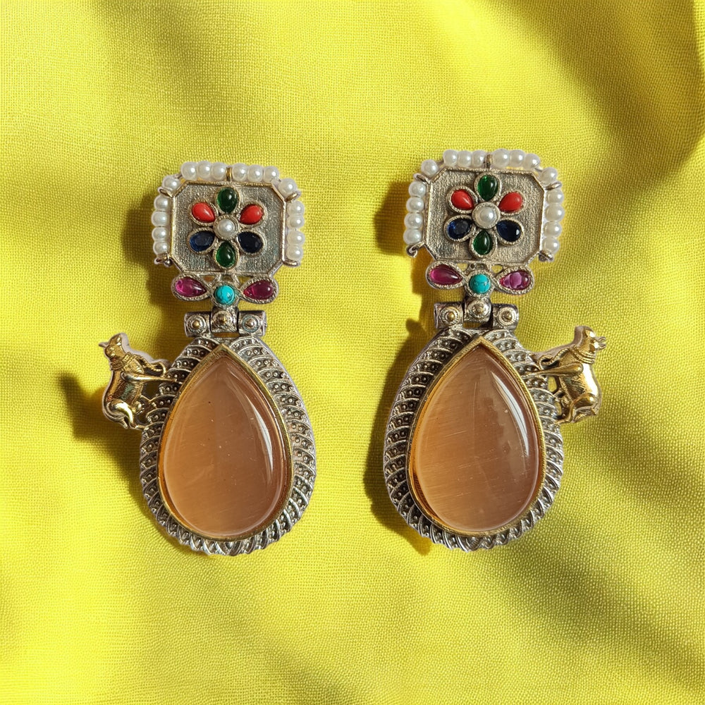 Telanaari Radiant Simrat Dual Tone Silver Plated Earrings - TelaNaari
