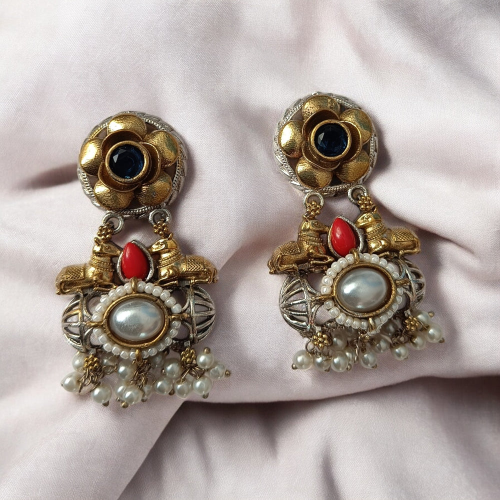 Telanaari Timeless Sukhdeep Red Dual Tone Silver-Plated Necklace Set - TelaNaari