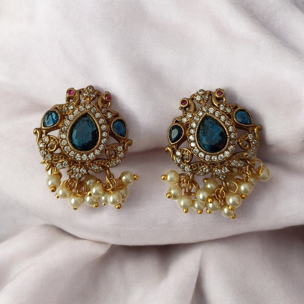 Telanaari Timeless Surveen Blue Dual Tone Silver-Plated Necklace Set - TelaNaari