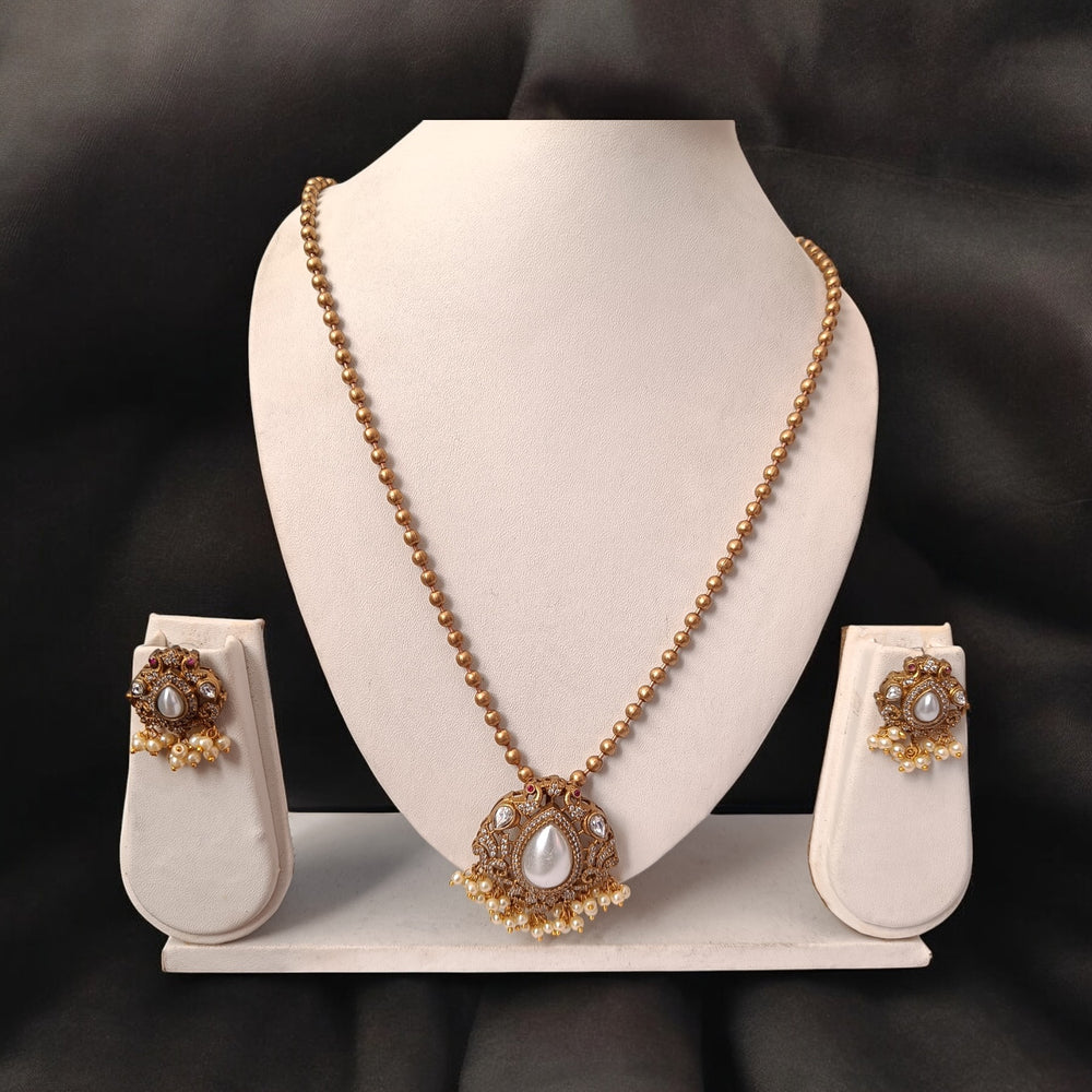 Telanaari Timeless Mehek Pearl Dual Tone Silver-Plated Necklace Set - TelaNaari