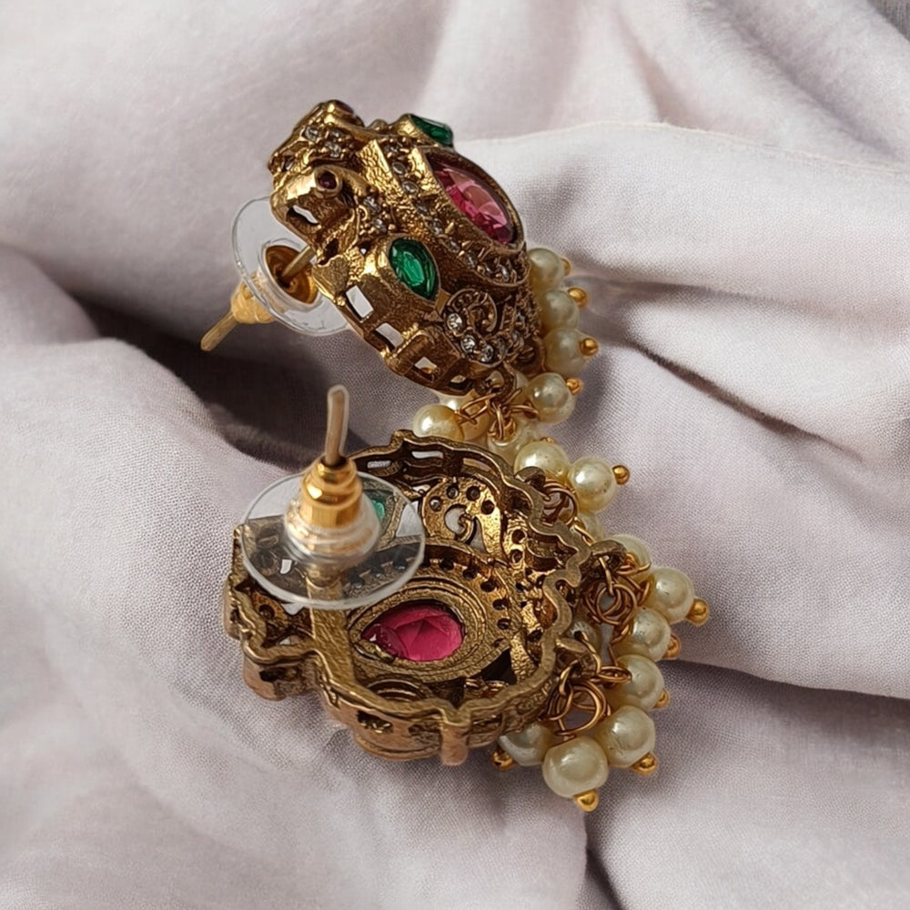 Telanaari Timeless Mehekpreet Red Dual Tone Silver-Plated Necklace Set - TelaNaari