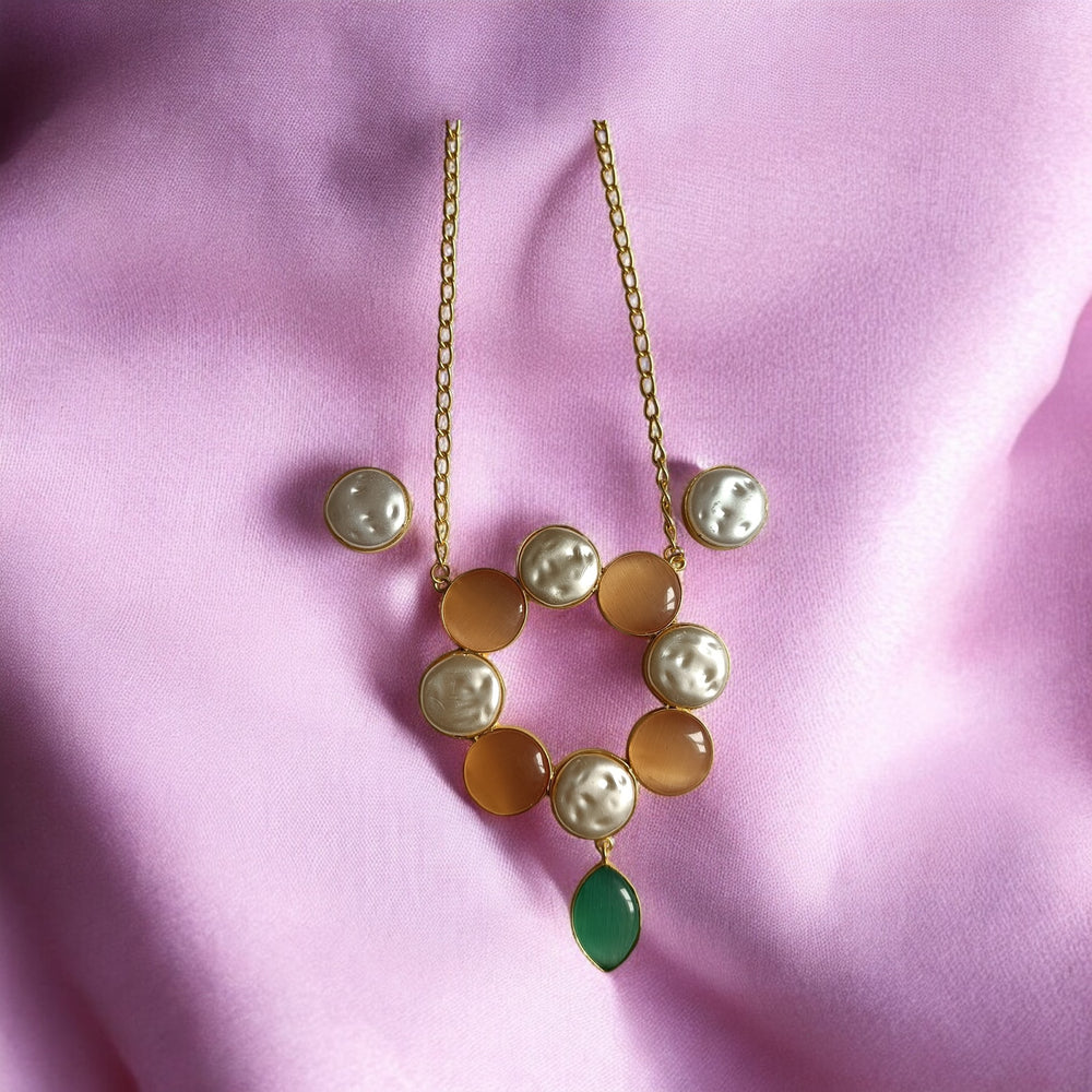 Telanaari Timeless Ruby Orange Baroque Gold Plated Necklace Set - TelaNaari