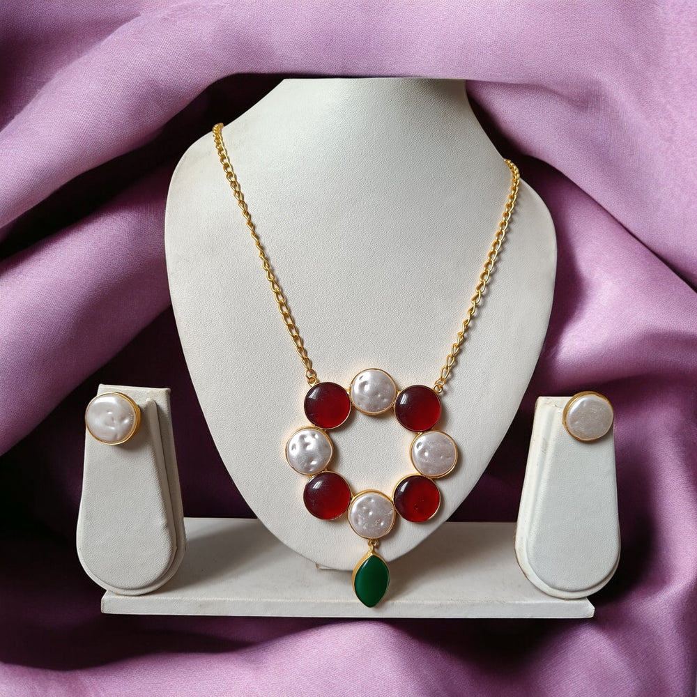 Telanaari Timeless Lucy Red Baroque Gold Plated Necklace Set - TelaNaari