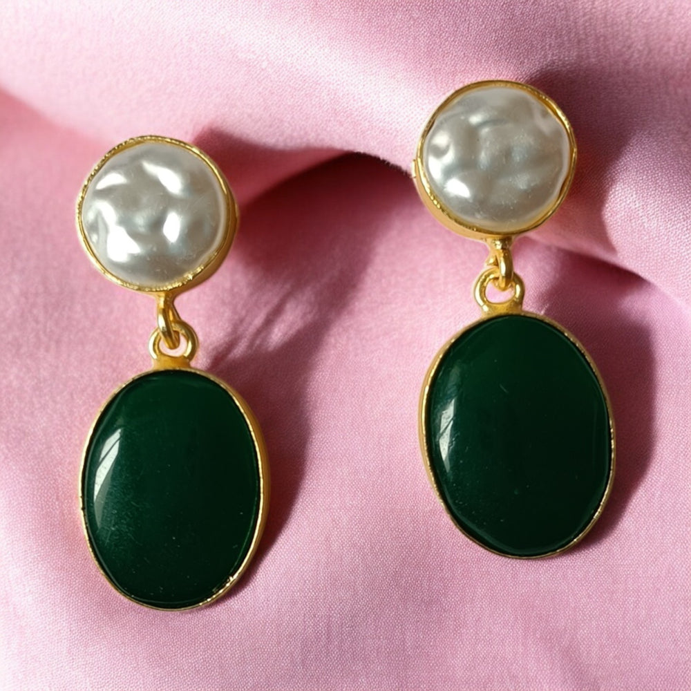 Telanaari Daksha Baroque Green Gold Plated Necklace Set With Meenakari - TelaNaari