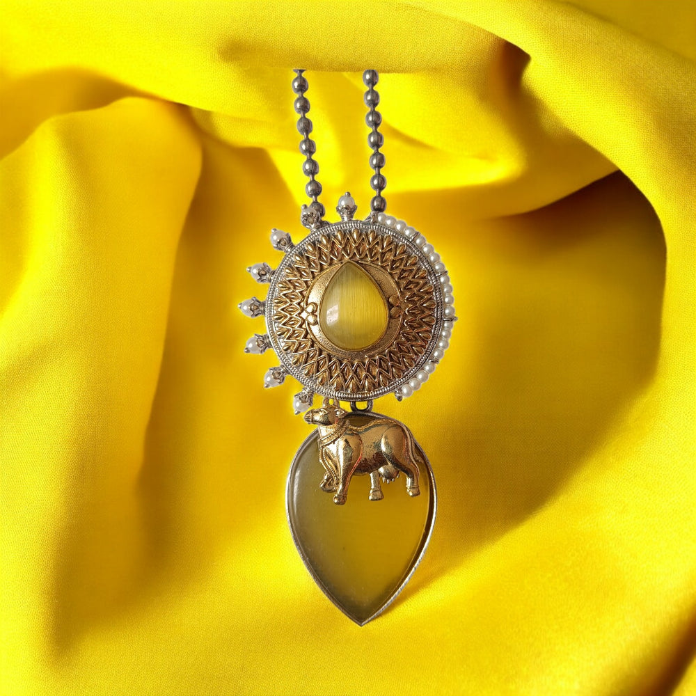 Telanaari Tarini Dual Tone Yellow Gold Plated Necklace Set - TelaNaari