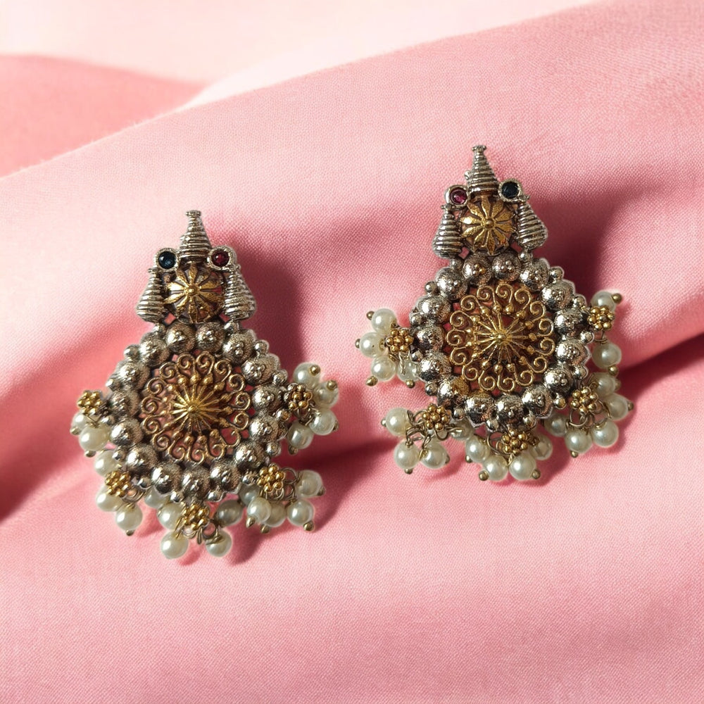 Telanaari Karishma Dual Tone Multicolor Silver Plated Necklace Set - TelaNaari