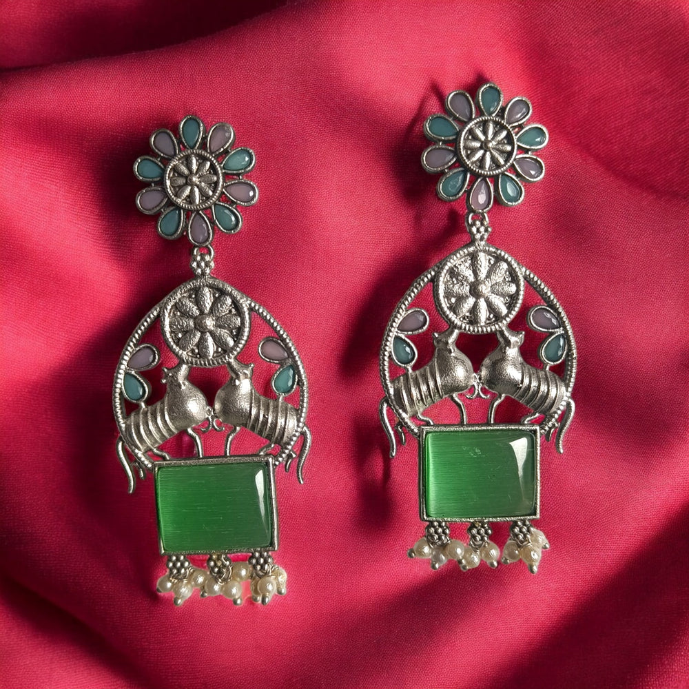 Tela Naari Charming Silver Oxidised Earrings - TelaNaari