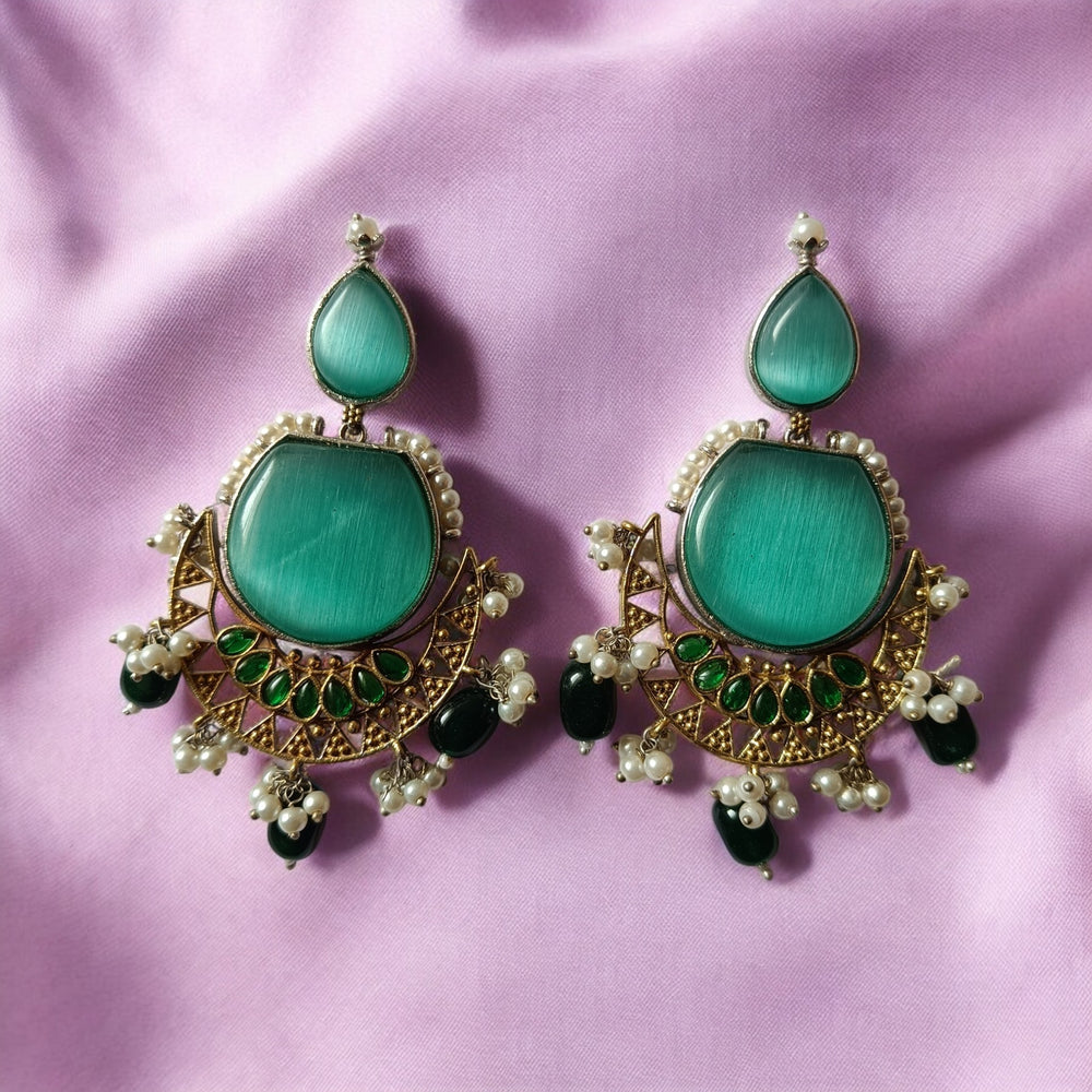 Telanaari Amodini Dual Tone Silver Plated Pearl Earrings - TelaNaari