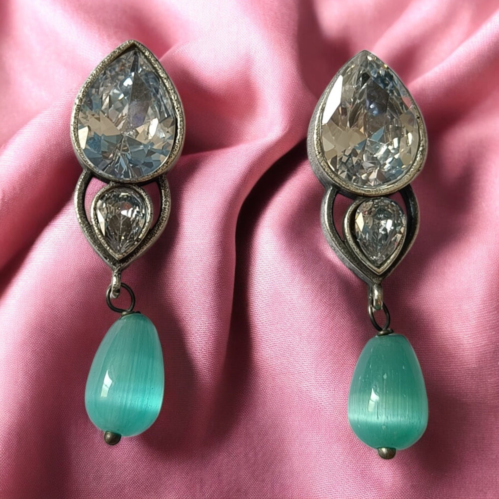 Telanaari Radiant Ahana Sky Blue Silver Plated Necklace Set - TelaNaari