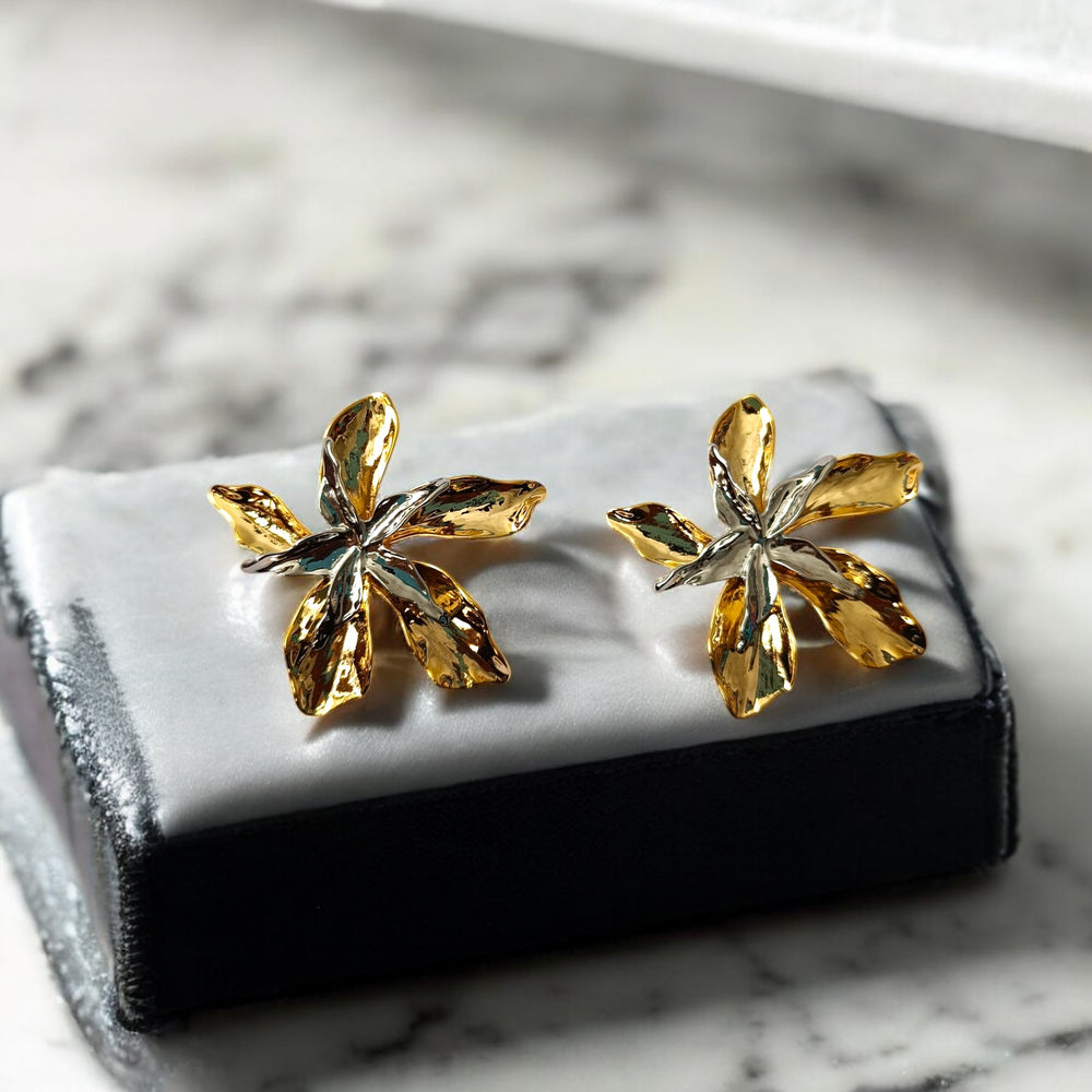 Telanaari 18K Gold Plated Stainless Steel Tarnish-Free Waterproof Water Flower Earrings - TelaNaari