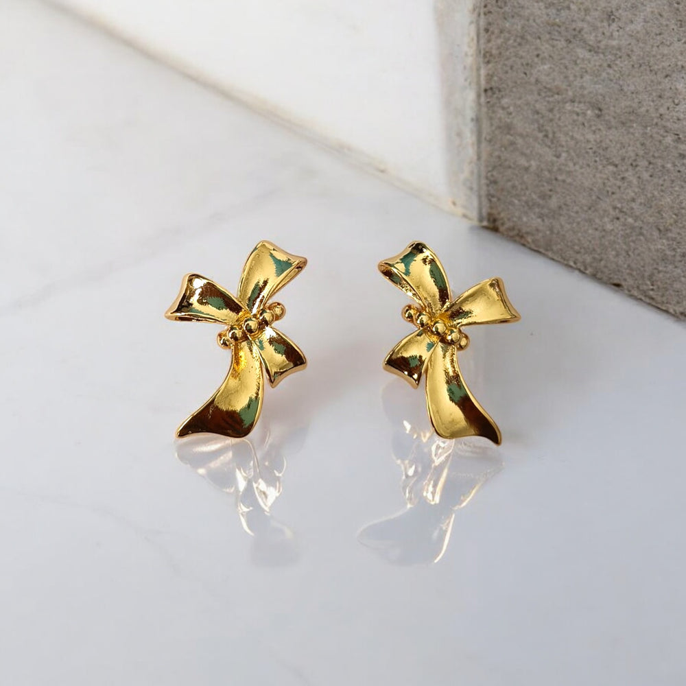 Telanaari 18K Gold Plated Tainless Steel Tarnish-Free Waterproof Gift Knot Stud Earrings - TelaNaari