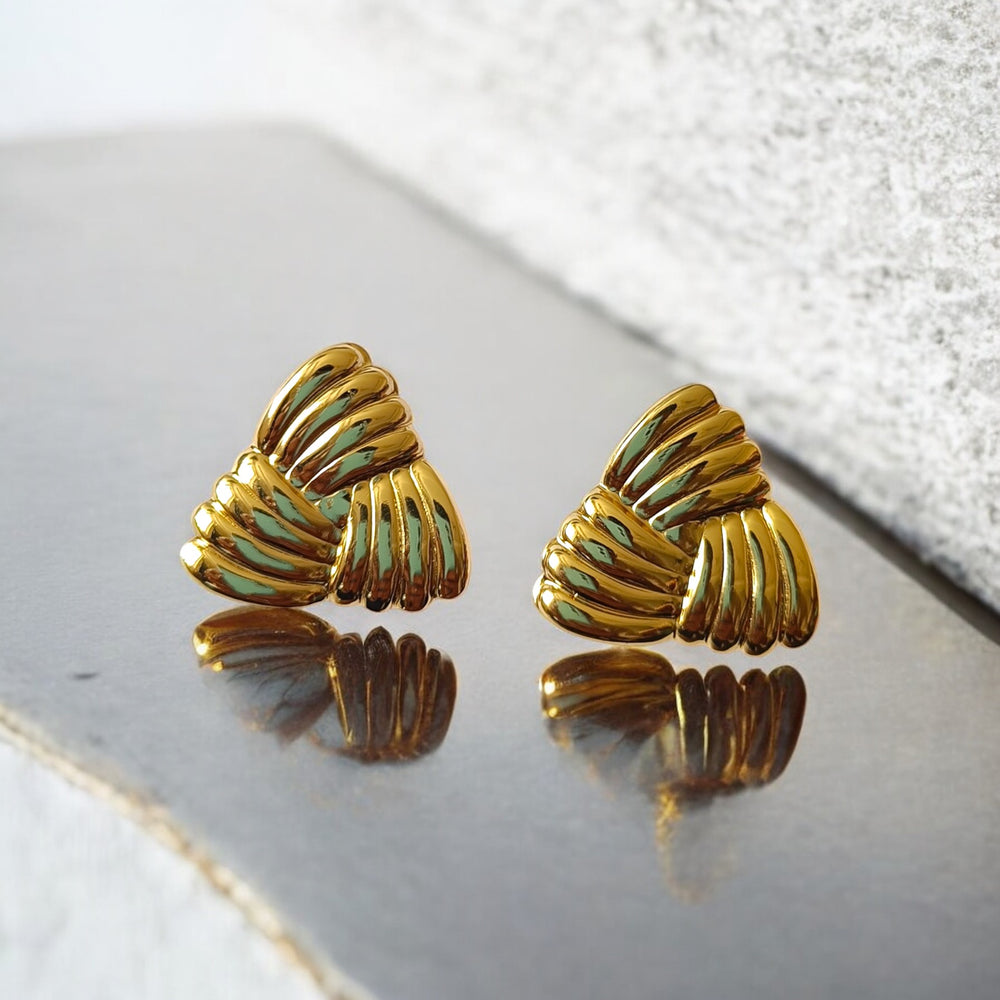 Tela Naari 18K Gold-Plated Stainless Steel Vina Tarnish-Free Waterproof Stud Earrings - TelaNaari