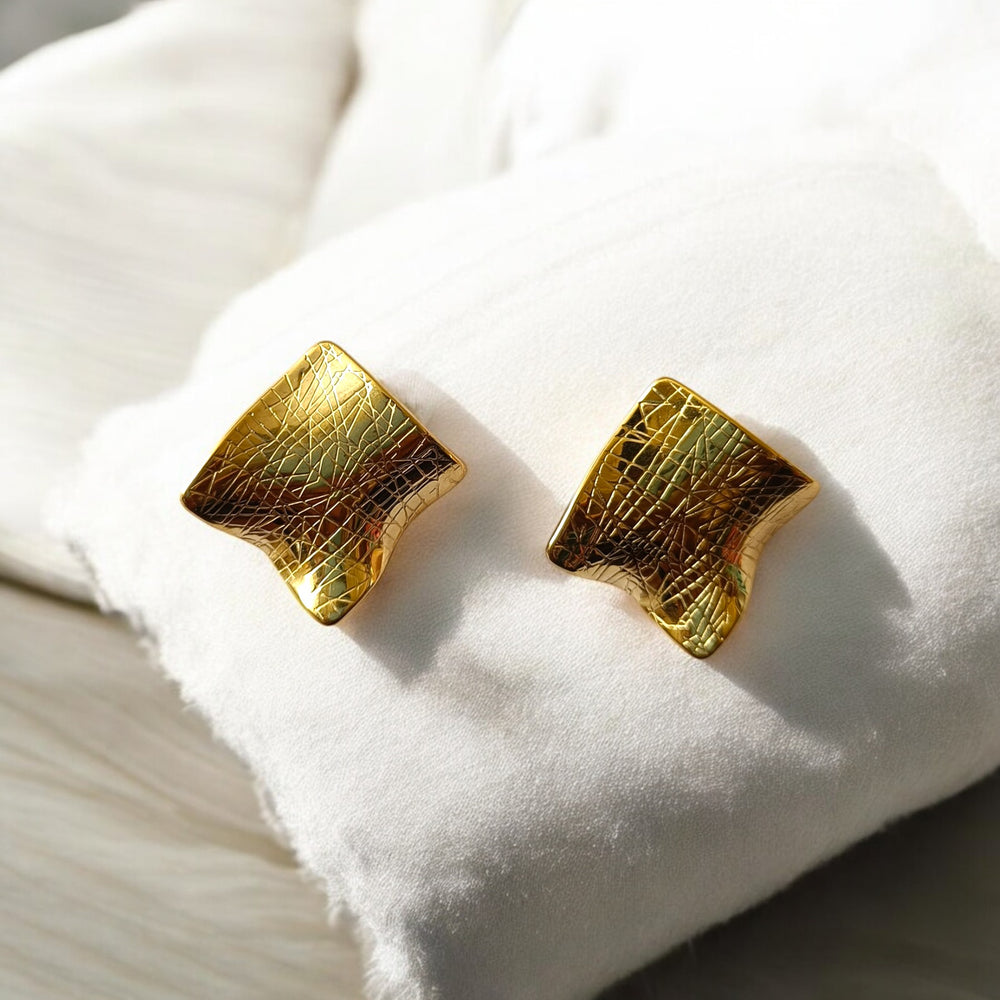 Telanaari 18K Gold-Plated Stainless Steel Viti Tarnish-Free Waterproof Demi-Fine Square Stud Earrings - TelaNaari