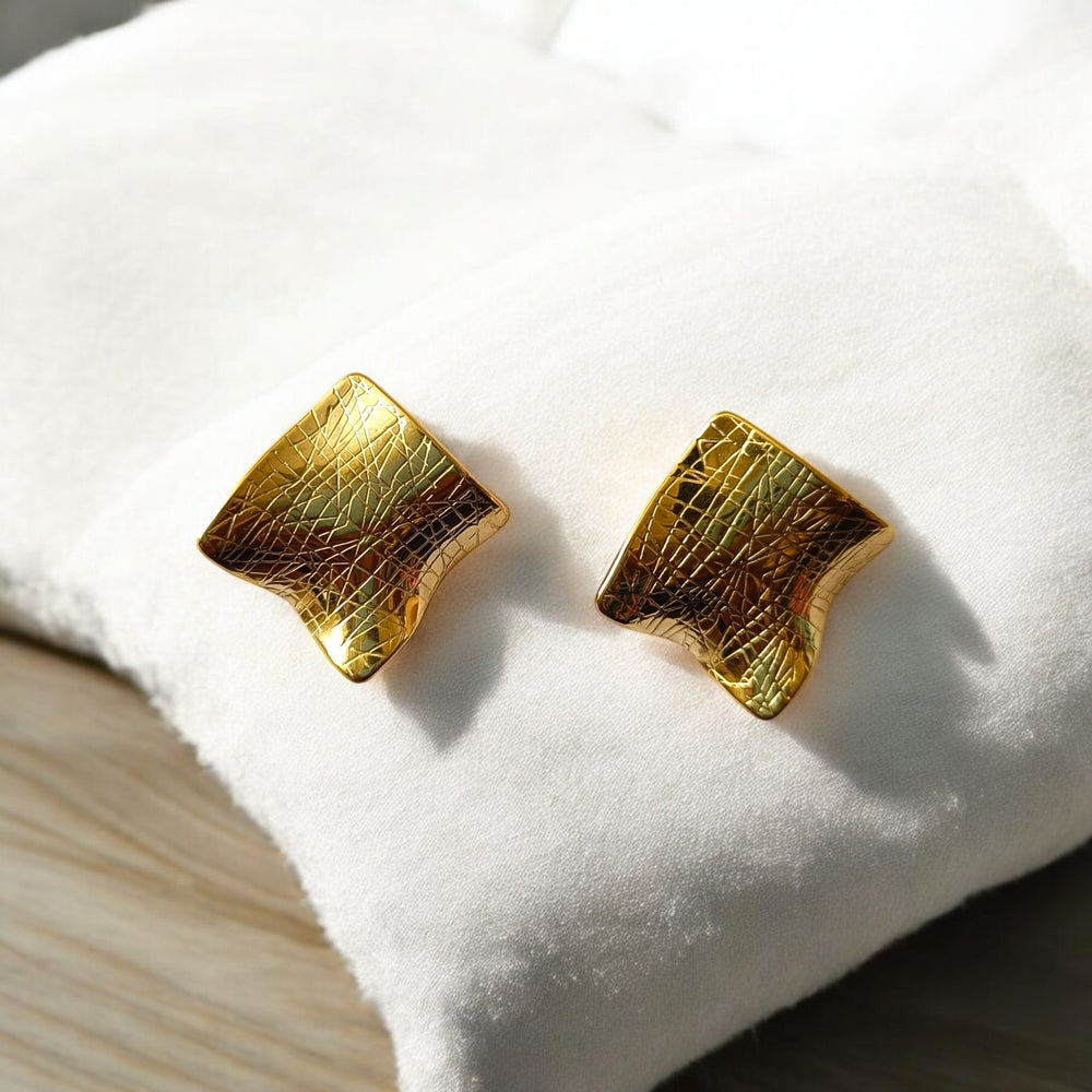 Telanaari 18K Gold-Plated Stainless Steel Viti Tarnish-Free Waterproof Demi-Fine Square Stud Earrings - TelaNaari