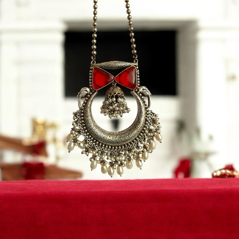 Telanaari Silver-plated Miki Red Necklace Set - TelaNaari