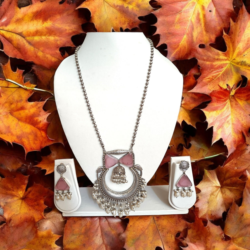 Telanaari Silver-plated Vikita Pink Necklace Set - TelaNaari