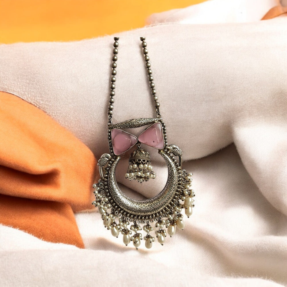 Telanaari Silver-plated Vikita Pink Necklace Set - TelaNaari