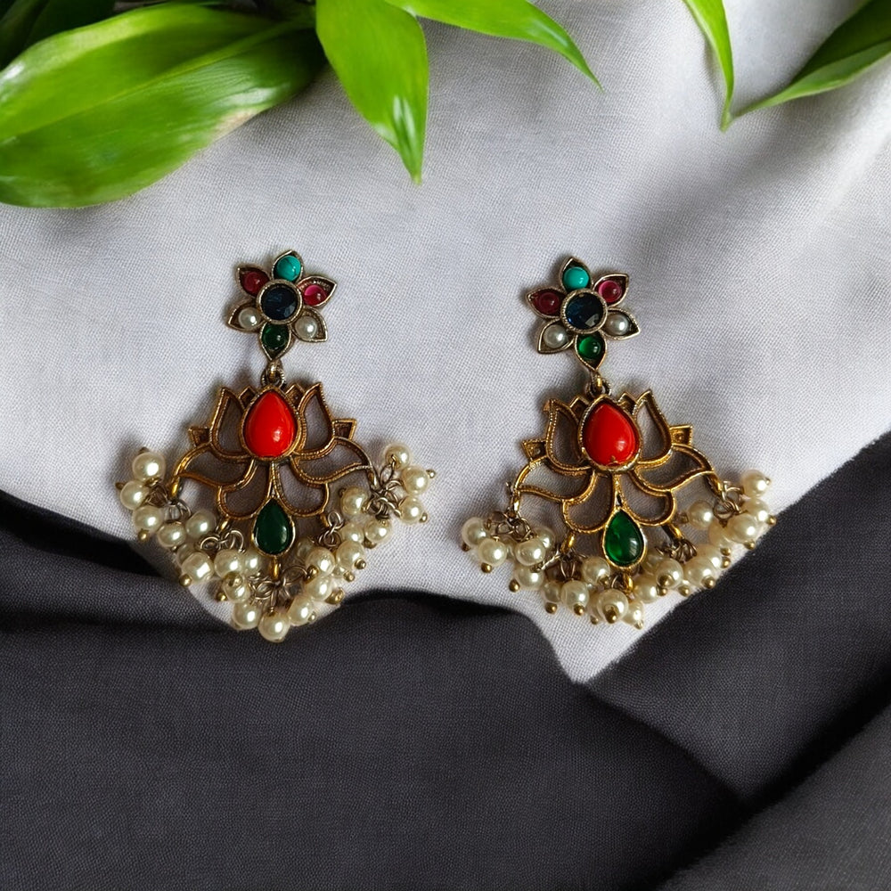 Telanaari Dual Tone Nimita Red & Green Necklace Set - TelaNaari