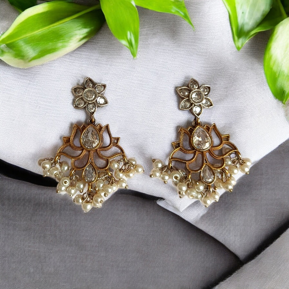 Telanaari Dual Tone Niks White Necklace Set - TelaNaari