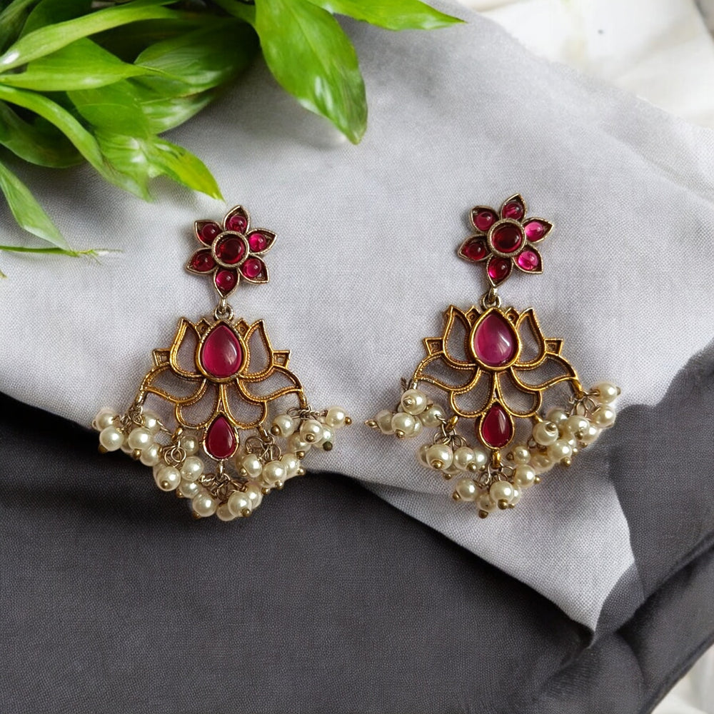 Telanaari Dual Tone Cisko Red Necklace Set - TelaNaari