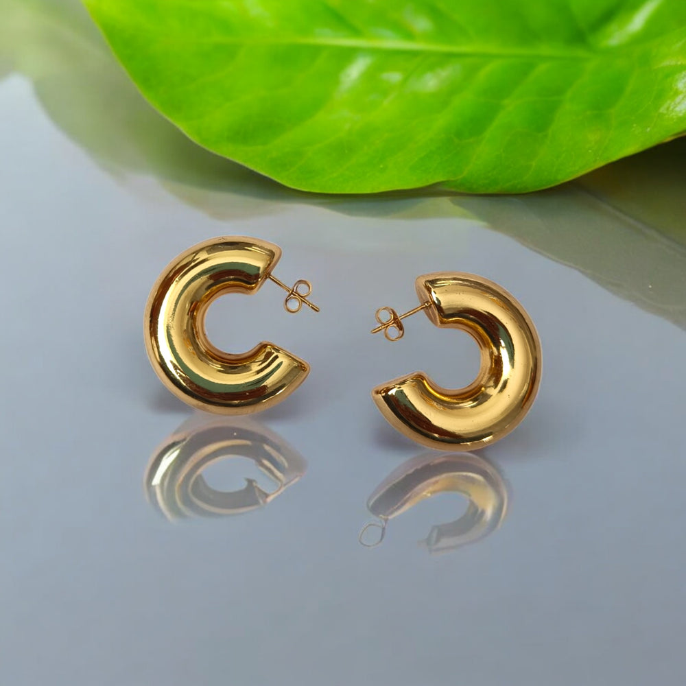 Tela Naari 18K Gold-Plated Anti-Tarnish Chunky Open Hoop Earrings - TelaNaari