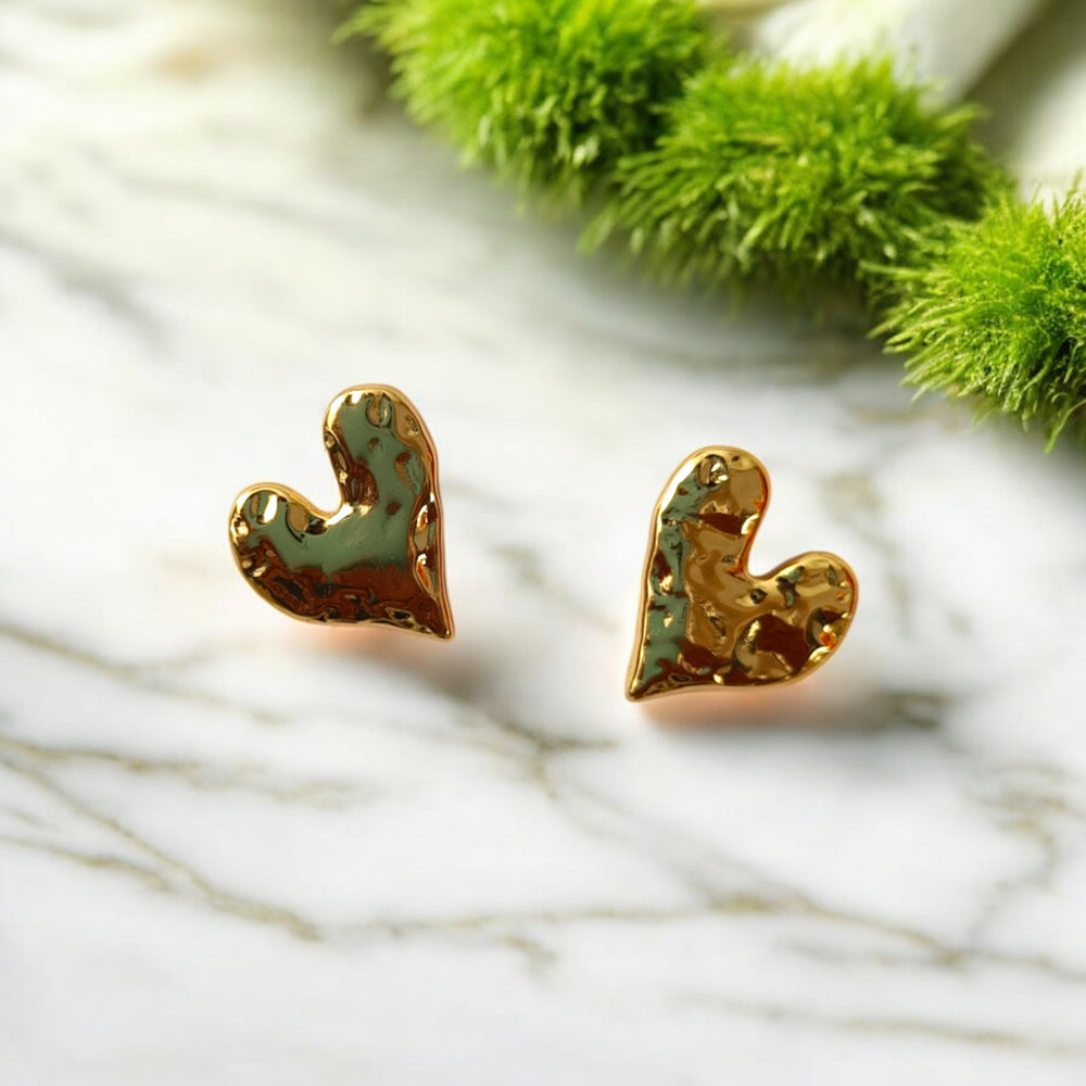 Tela Naari 18K Gold-Plated Anti-Tarnish Earring Combo – Twisted Hoops & Hammered Heart Studs - TelaNaari
