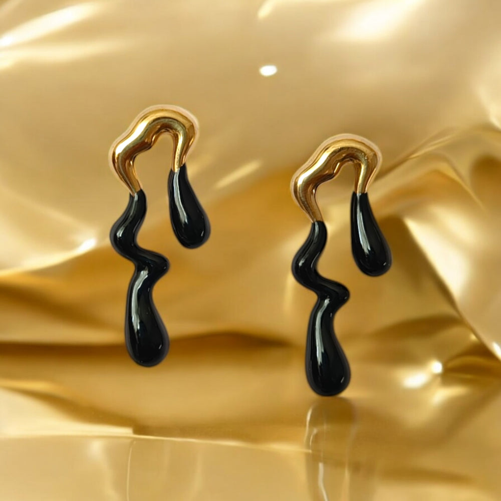 Tela Naari 18K Gold-Plated Tarnish-Free Stainless Steel Abstract Drip Earrings - TelaNaari