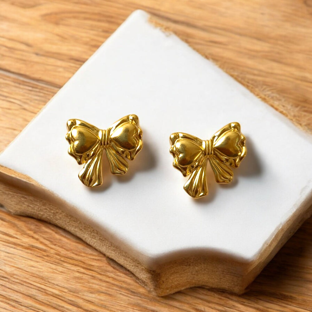 Tela Naari 18K Gold-Plated Anti-Tarnish Earring Combo – Bow Studs & Heart Drop Earrings - TelaNaari