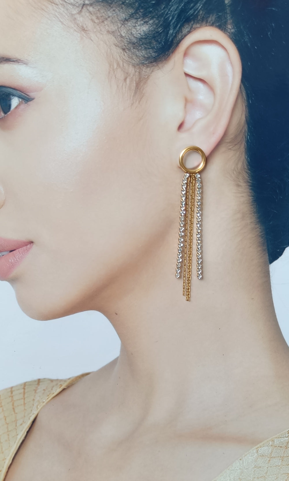 Tela Naari 18K Gold-Plated Anti-Tarnish Crystal Dangle Earrings - TelaNaari