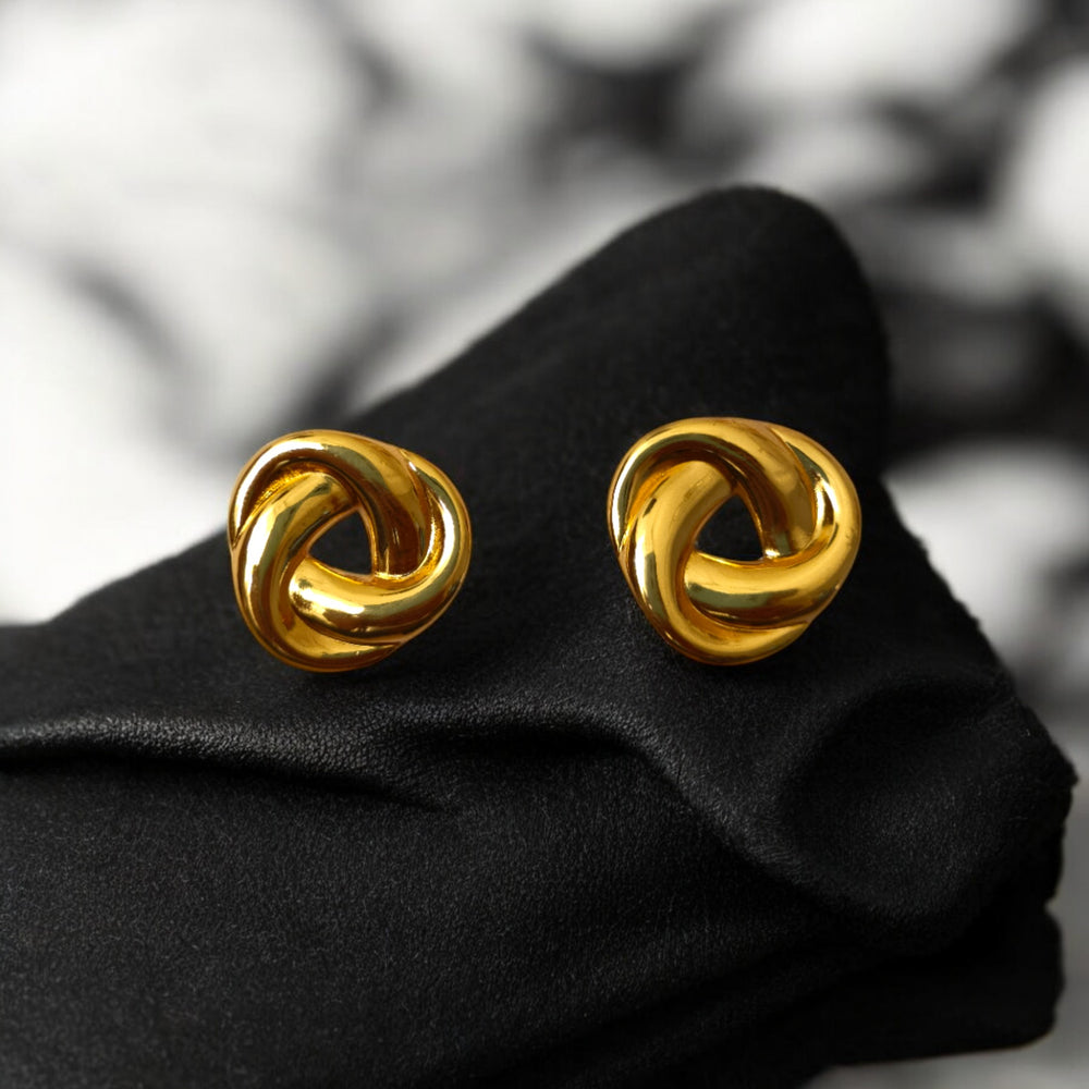 Tela Naari 18K Gold-Plated Stainless Steel Anti-Tarnish Earring Combo – Knot Stud & Rectangle Chain Dangle Earrings - TelaNaari