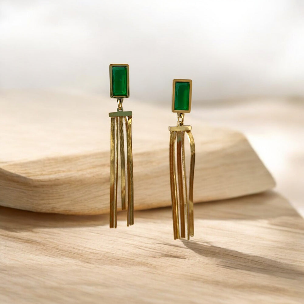 Tela Naari 18K Gold-Plated Anti-Tarnish Green Stone Dangle Earrings - TelaNaari