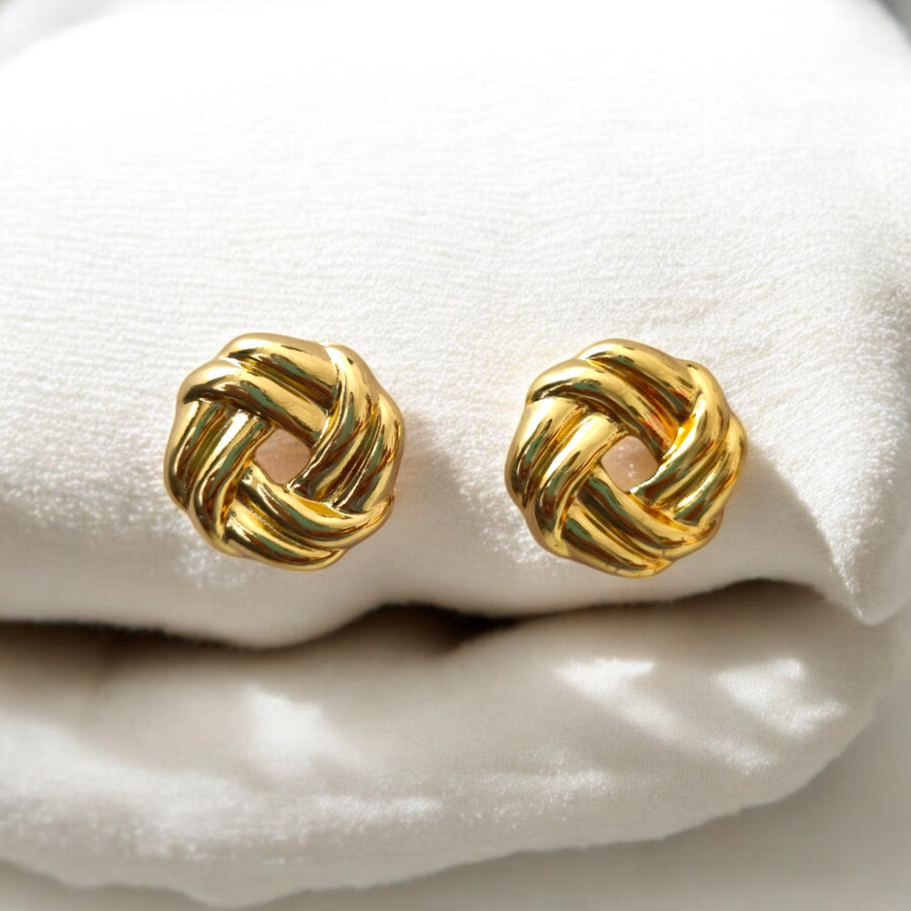 Tela Naari 18K Gold-Plated Stainless Steel Anti-Tarnish Earring Combo – Teardrop Stud & Woven Knot Stud Earrings - TelaNaari