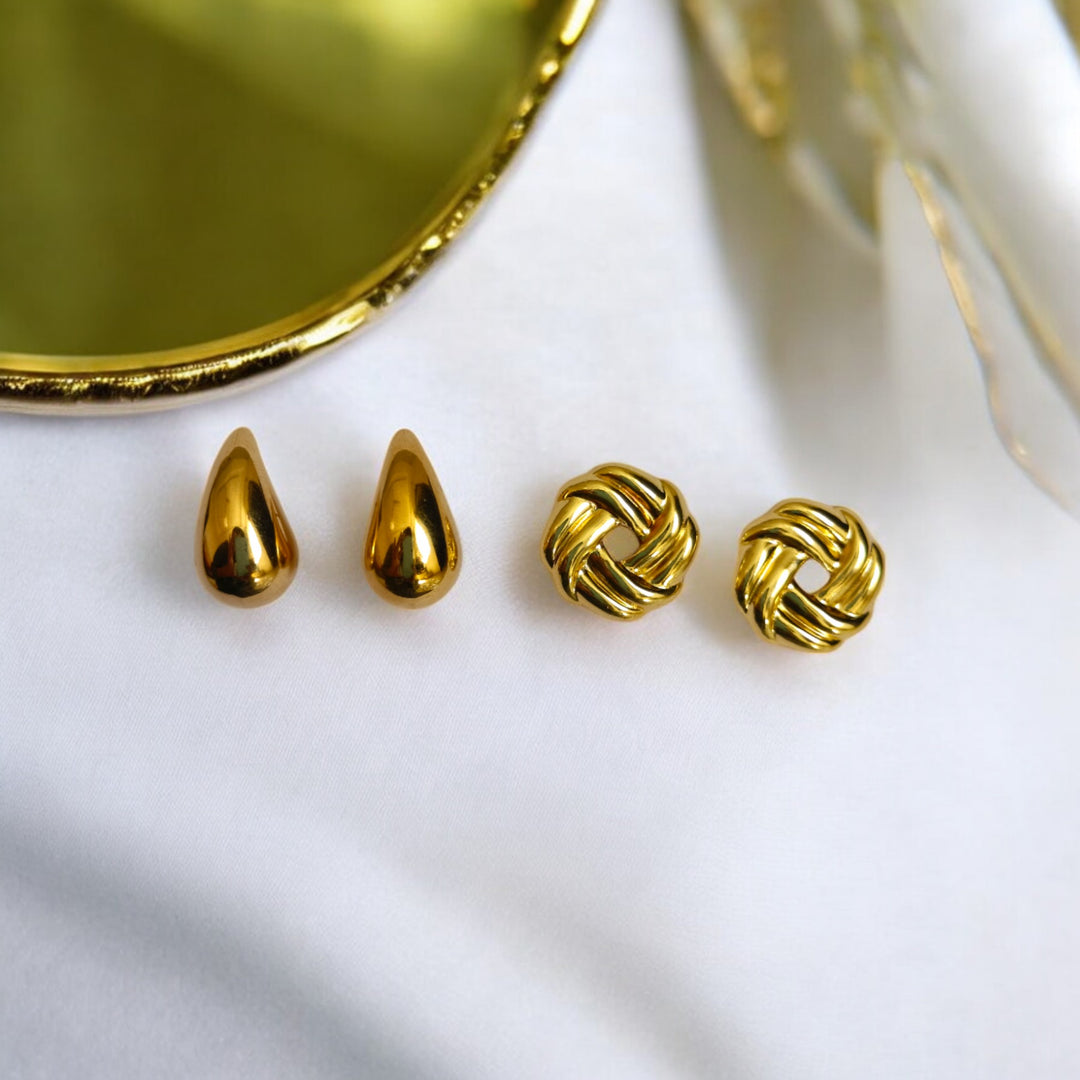 Tarnish-Free Teardrop Knot Studs Combo