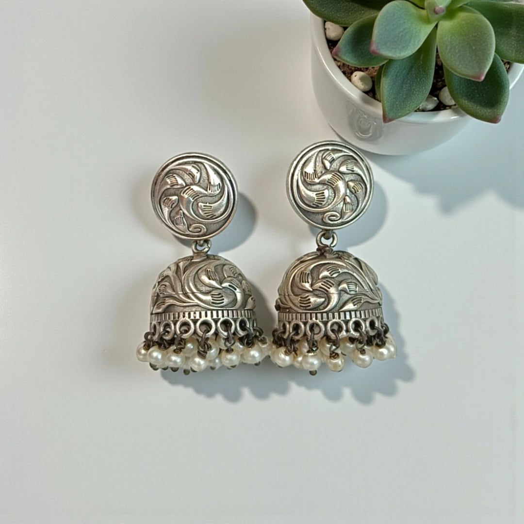 Damini Oxidised Silver-Plated Jhumka Earrings