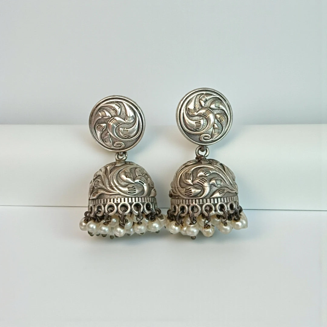 Damini Oxidised Silver-Plated Jhumka Earrings